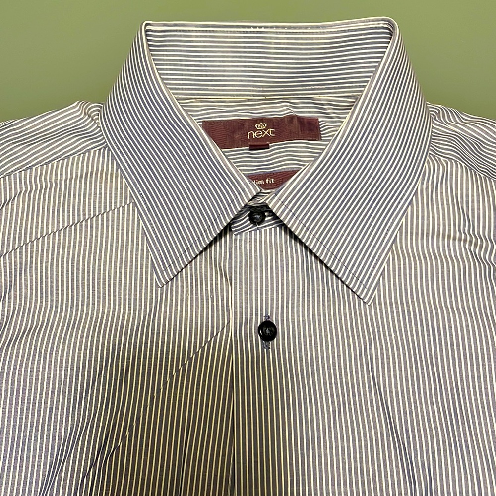 Next 15.5” Cotton Button Down Long Sleeve Striped Shirt